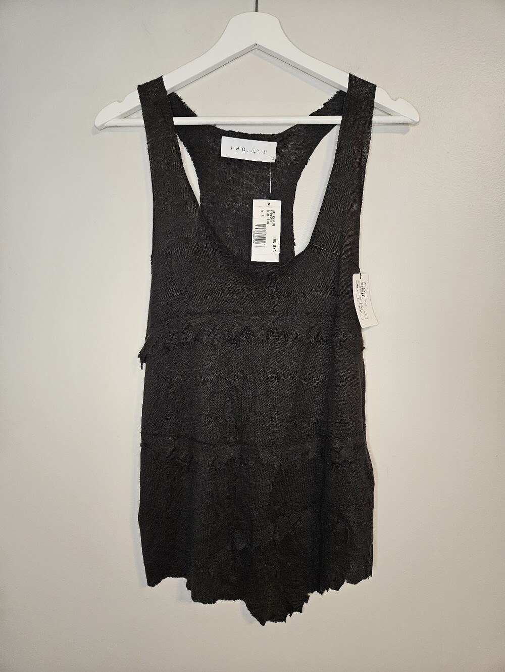 NEW IRO Paris Boham Distressed Raw-Edge Racerback Tank Black Neutral Casual